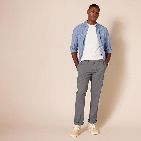 Men's Big & Tall Straight-Fit Stretch Cargo Pants in Dark Grey - Comfort & Style - Picture 5 of 8